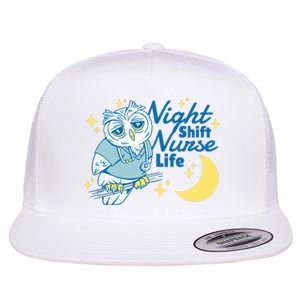 Night Shift Nurse Life Owl Flat Bill Trucker Hat