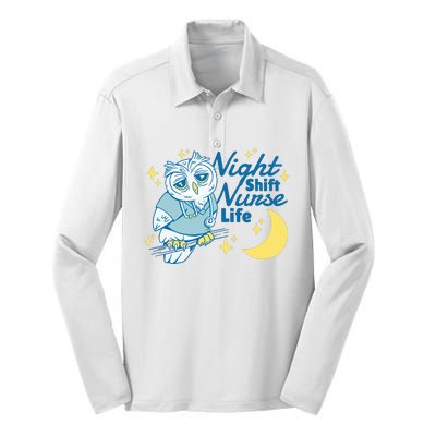 Night Shift Nurse Life Owl Silk Touch Performance Long Sleeve Polo