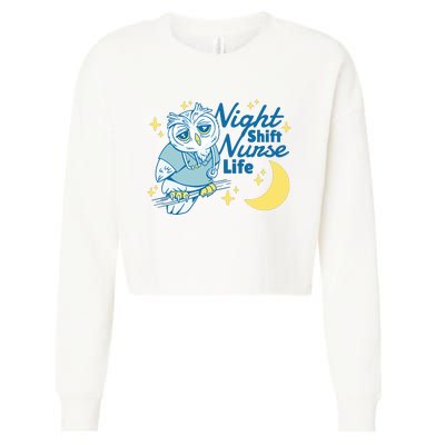 Night Shift Nurse Life Owl Cropped Pullover Crew