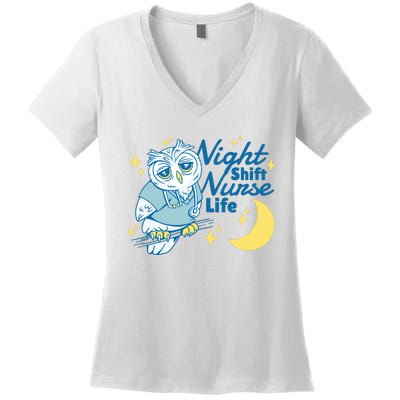 Night Shift Nurse Life Owl Women's V-Neck T-Shirt