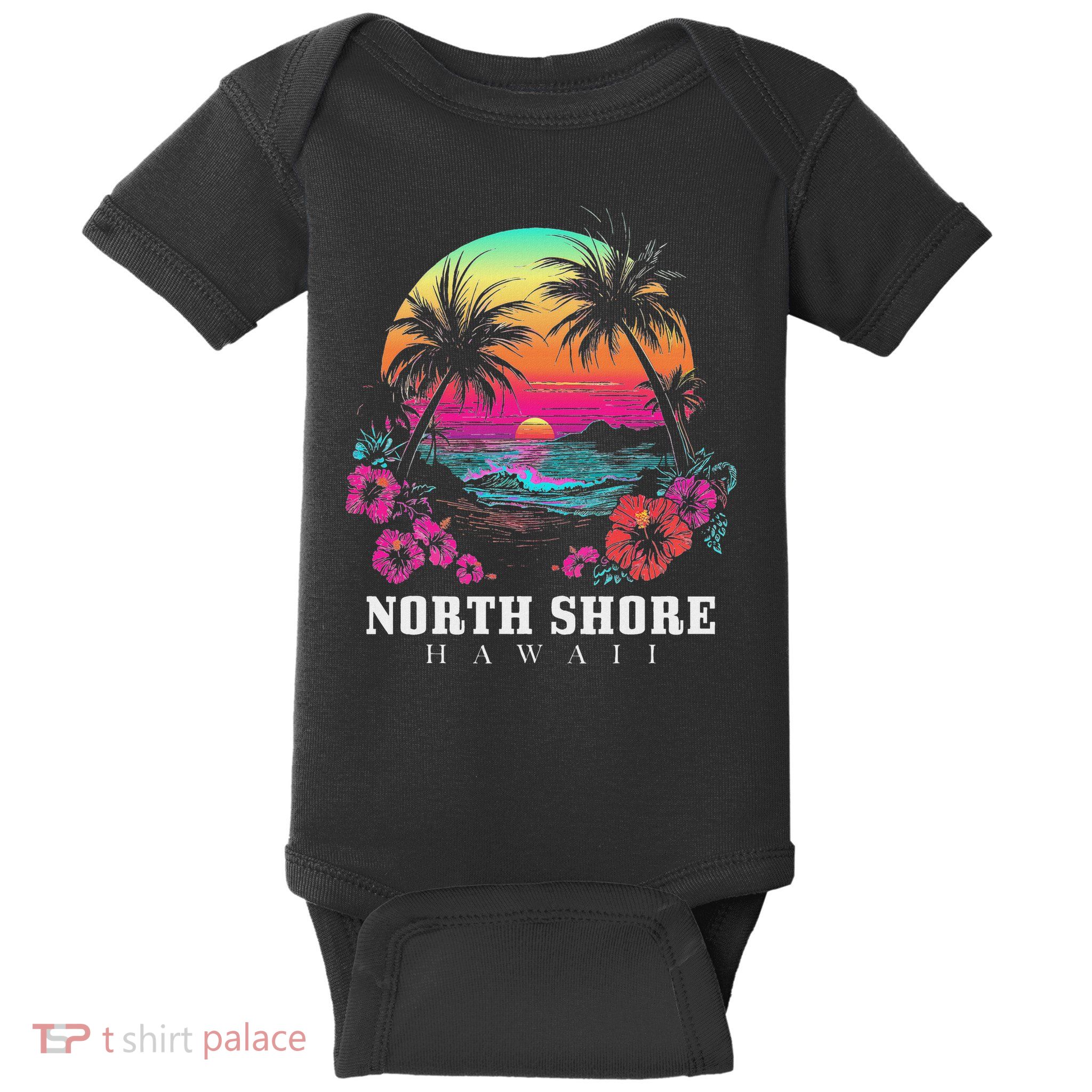 North Shore Oahu Hawaii Hawaiian Hibiscus Surfer Souvenir Baby Bodysuit