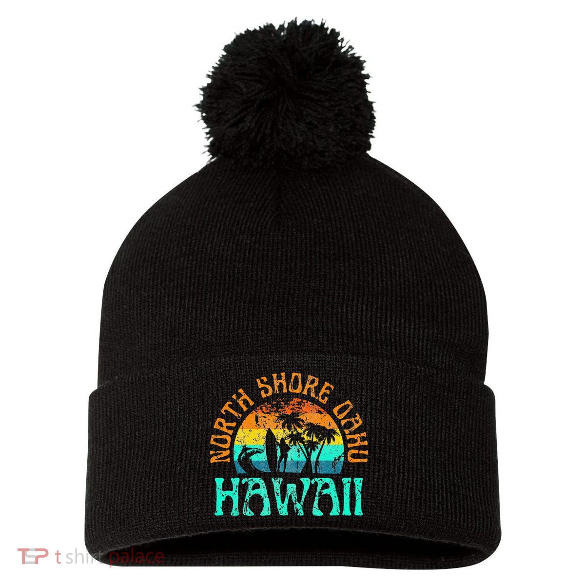 North Shore Oahu Hawaii Surf Beach Surfer Waves Pom Pom 12in Knit Beanie