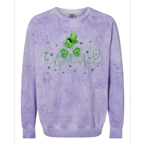 Nurse St Patricks Day Shamrock Heart Beat Lucky Nurse Colorblast Crewneck Sweatshirt