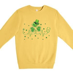 Nurse St Patricks Day Shamrock Heart Beat Lucky Nurse Premium Crewneck Sweatshirt