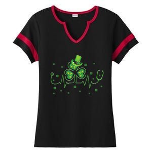 Nurse St Patricks Day Shamrock Heart Beat Lucky Nurse Ladies Halftime Notch Neck Tee