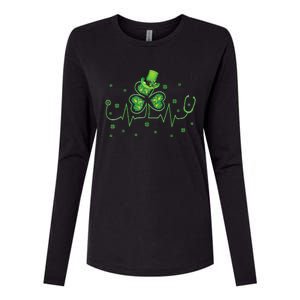 Nurse St Patricks Day Shamrock Heart Beat Lucky Nurse Womens Cotton Relaxed Long Sleeve T-Shirt