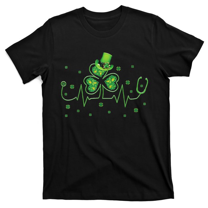 Nurse St Patricks Day Shamrock Heart Beat Lucky Nurse T-Shirt