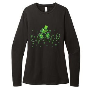 Nurse St Patricks Day Shamrock Heart Beat Lucky Nurse Womens CVC Long Sleeve Shirt