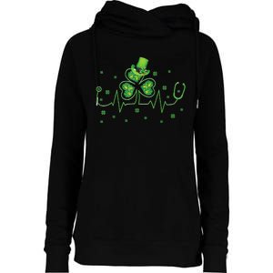 Nurse St Patricks Day Shamrock Heart Beat Lucky Nurse Womens Funnel Neck Pullover Hood