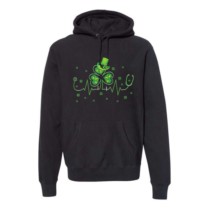 Nurse St Patricks Day Shamrock Heart Beat Lucky Nurse Premium Hoodie