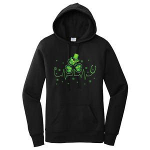 Nurse St Patricks Day Shamrock Heart Beat Lucky Nurse Women's Pullover Hoodie