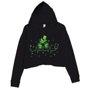 Nurse St Patricks Day Shamrock Heart Beat Lucky Nurse Crop Fleece Hoodie