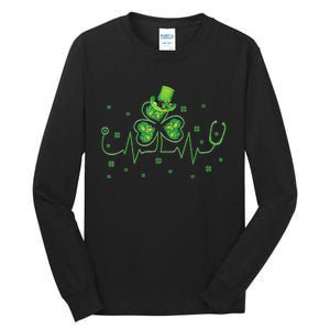 Nurse St Patricks Day Shamrock Heart Beat Lucky Nurse Tall Long Sleeve T-Shirt