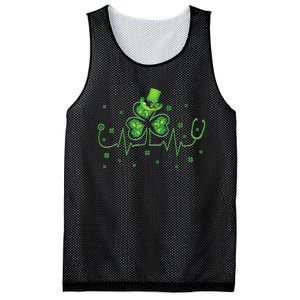 Nurse St Patricks Day Shamrock Heart Beat Lucky Nurse Mesh Reversible Basketball Jersey Tank