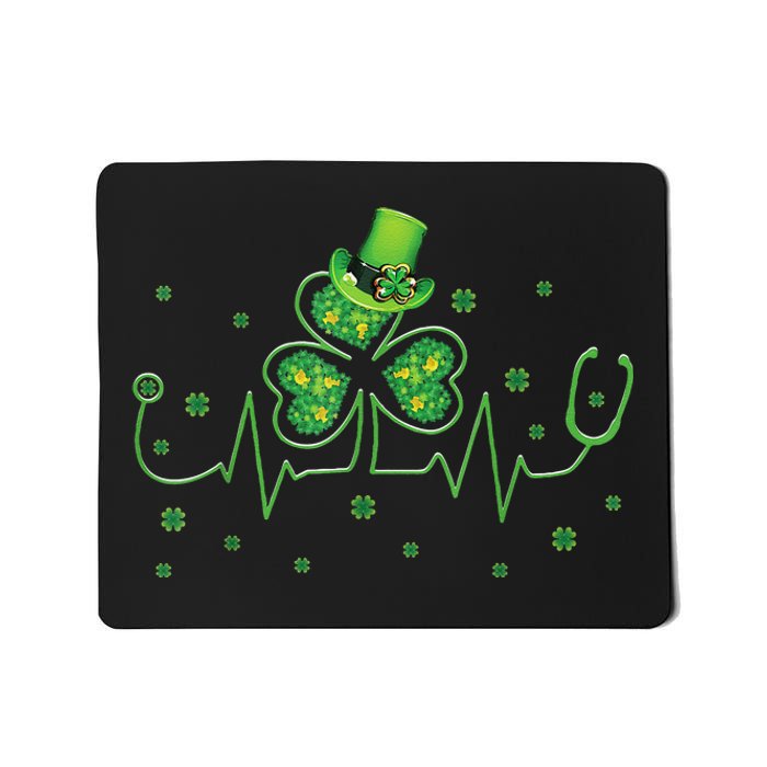 Nurse St Patricks Day Shamrock Heart Beat Lucky Nurse Mousepad