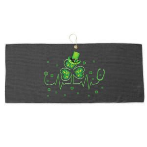 Nurse St Patricks Day Shamrock Heart Beat Lucky Nurse Large Microfiber Waffle Golf Towel