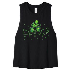 Nurse St Patricks Day Shamrock Heart Beat Lucky Nurse Women's Racerback Cropped Tank