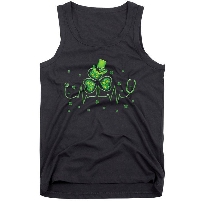 Nurse St Patricks Day Shamrock Heart Beat Lucky Nurse Tank Top