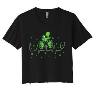 Nurse St Patricks Day Shamrock Heart Beat Lucky Nurse Women's Crop Top Tee