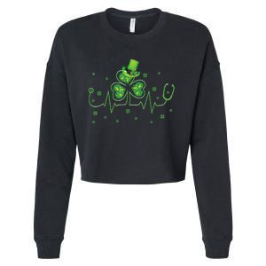 Nurse St Patricks Day Shamrock Heart Beat Lucky Nurse Cropped Pullover Crew