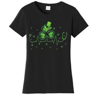 Nurse St Patricks Day Shamrock Heart Beat Lucky Nurse Women's T-Shirt