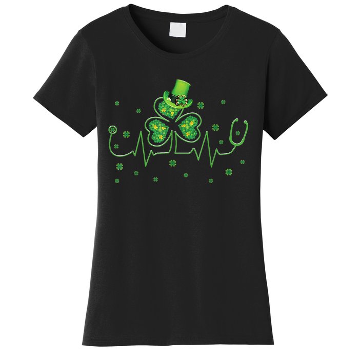 Nurse St Patricks Day Shamrock Heart Beat Lucky Nurse Women's T-Shirt