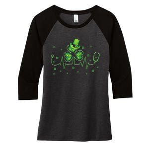 Nurse St Patricks Day Shamrock Heart Beat Lucky Nurse Women's Tri-Blend 3/4-Sleeve Raglan Shirt