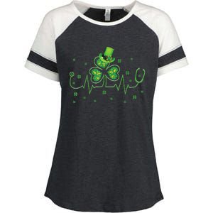 Nurse St Patricks Day Shamrock Heart Beat Lucky Nurse Enza Ladies Jersey Colorblock Tee