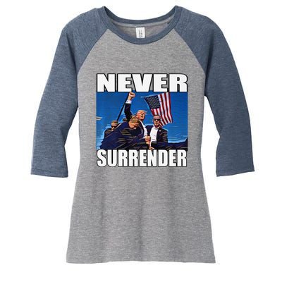 Never Surrender Premium Women's Tri-Blend 3/4-Sleeve Raglan Shirt