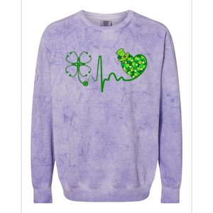 Nurse St Patricks Day Stethoscope Heartbeat Clover Nurses Colorblast Crewneck Sweatshirt