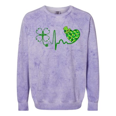 Nurse St Patricks Day Stethoscope Heartbeat Clover Nurses Colorblast Crewneck Sweatshirt