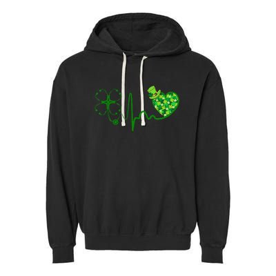 Nurse St Patricks Day Stethoscope Heartbeat Clover Nurses Garment-Dyed Fleece Hoodie