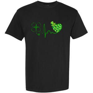 Nurse St Patricks Day Stethoscope Heartbeat Clover Nurses Garment-Dyed Heavyweight T-Shirt