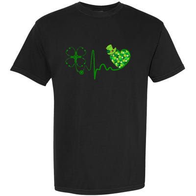 Nurse St Patricks Day Stethoscope Heartbeat Clover Nurses Garment-Dyed Heavyweight T-Shirt