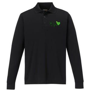 Nurse St Patricks Day Stethoscope Heartbeat Clover Nurses Performance Long Sleeve Polo