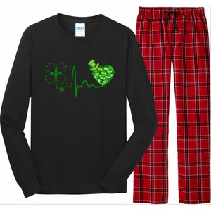 Nurse St Patricks Day Stethoscope Heartbeat Clover Nurses Long Sleeve Pajama Set