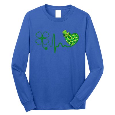 Nurse St Patricks Day Stethoscope Heartbeat Clover Nurses Long Sleeve Shirt