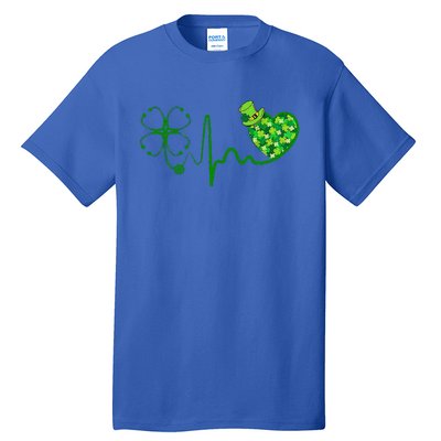 Nurse St Patricks Day Stethoscope Heartbeat Clover Nurses Tall T-Shirt