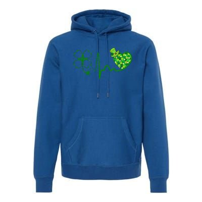 Nurse St Patricks Day Stethoscope Heartbeat Clover Nurses Premium Hoodie