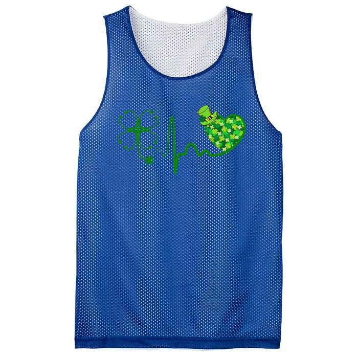 Nurse St Patricks Day Stethoscope Heartbeat Clover Nurses Mesh Reversible Basketball Jersey Tank