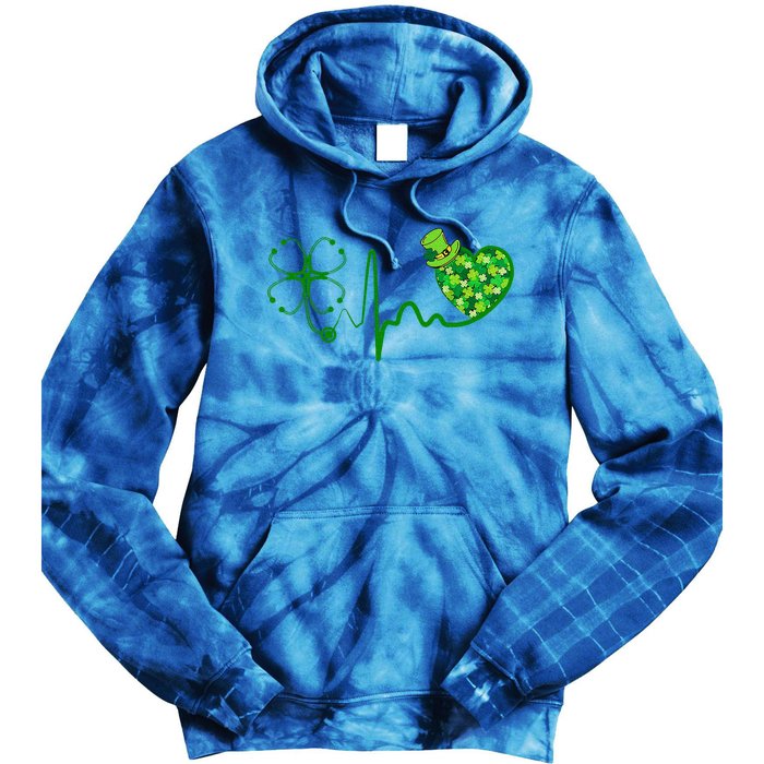 Nurse St Patricks Day Stethoscope Heartbeat Clover Nurses Tie Dye Hoodie