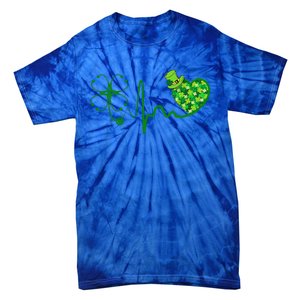 Nurse St Patricks Day Stethoscope Heartbeat Clover Nurses Tie-Dye T-Shirt