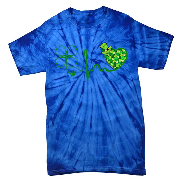 Nurse St Patricks Day Stethoscope Heartbeat Clover Nurses Tie-Dye T-Shirt