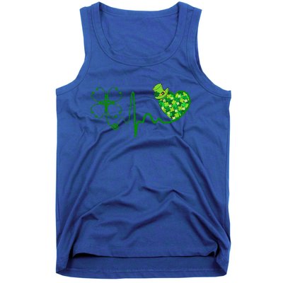 Nurse St Patricks Day Stethoscope Heartbeat Clover Nurses Tank Top