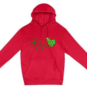 Nurse St Patricks Day Stethoscope Heartbeat Clover Nurses Premium Pullover Hoodie