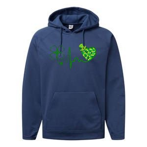 Nurse St Patricks Day Stethoscope Heartbeat Clover Nurses Performance Fleece Hoodie