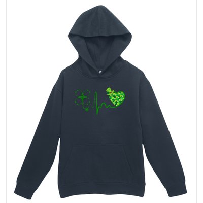 Nurse St Patricks Day Stethoscope Heartbeat Clover Nurses Urban Pullover Hoodie