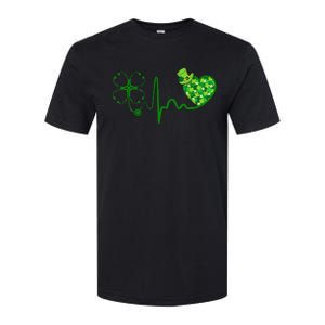 Nurse St Patricks Day Stethoscope Heartbeat Clover Nurses Softstyle CVC T-Shirt