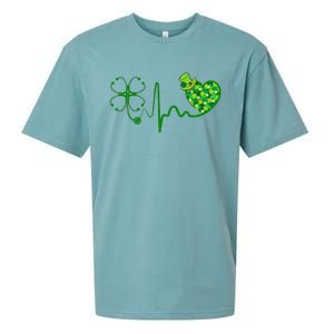 Nurse St Patricks Day Stethoscope Heartbeat Clover Nurses Sueded Cloud Jersey T-Shirt