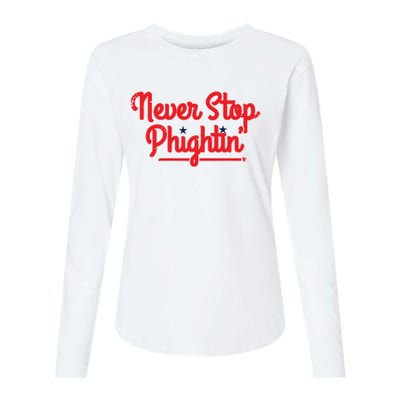 Never Stop Phightin’ Philadelphia Womens Cotton Relaxed Long Sleeve T-Shirt